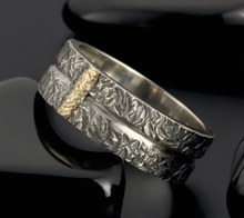 Viking Wedding Ring, Rustic Men's Band, 14K Gold & Sterling Silver Ring, Handmade Ring, RS-1299