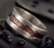 Men's Hammered Wedding Band, Sterling Silver & Copper Ring, RS-1281