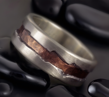 Men's Hammered Wedding Band, Sterling Silver & Copper Ring, RS-1281
