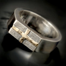 Men's Cross Ring, Sterling Silver & 14K Gold Christian Ring, RS-1275