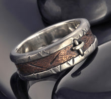 Men's Cross Wedding Band, Sterling Silver & Copper Ring, Rustic Christian Ring, RS-1256