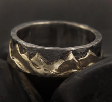 Men ring, Mountain Ring, 14K Gold and Silver -1288
