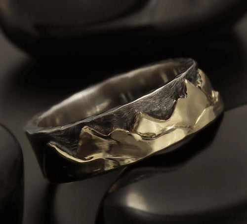 Men ring, Mountain Ring, 14K Gold and Silver -1288