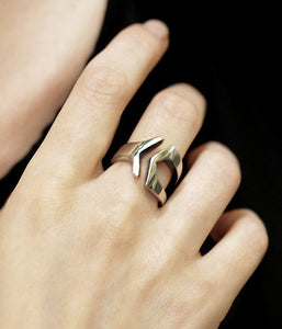 Unisex Statement Ring, Open Ring, Bar Ring, 14k White Gold Ring, Tribal Wedding Band, Modern Ring, Gold Statement Ring, Wide Ring, RS-1042