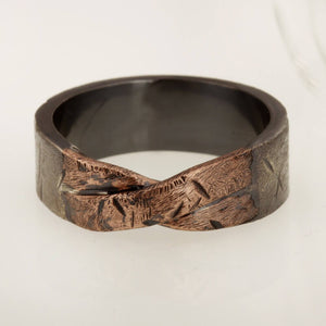 Rustic men's Copper ring, Unique men's wedding band, Twisted Ring, Copper Fine Silver Knot ring, Unique Wedding ring, Gift for men, RS-1209