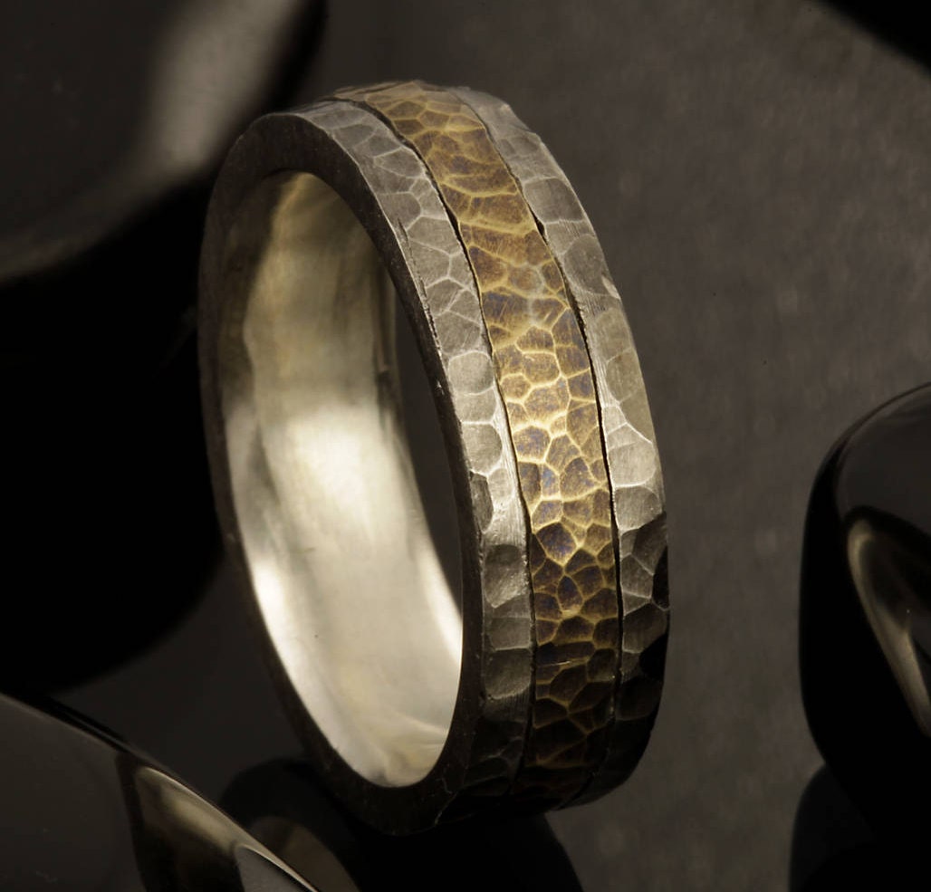 Mens Wedding Band, Mixed metal, 14K Solid Gold & Silver Ring, Mens Engagement  Ring,    RS-1228