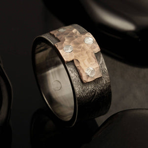 Mens cross ring, Rustic mens ring, Mens wedding band, Mens ring, Unique Engagement Ring,  RS-1229