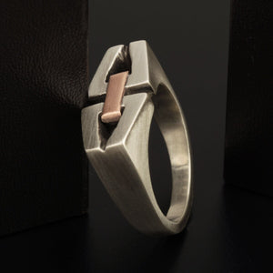 Unique Men Ring, Artisan Men Silver Band, Two Tone Silver Copper ring, Black Man Ring, Gift for men,  RS-1200