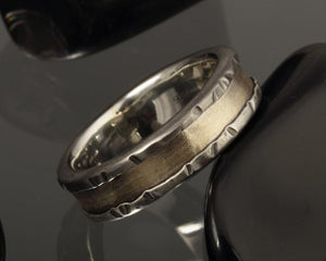Black Man&#39;s Ring, Man&#39;s Silver Band, Men&#39;s Wedding Band, 14K gold and silver,   RS-1266