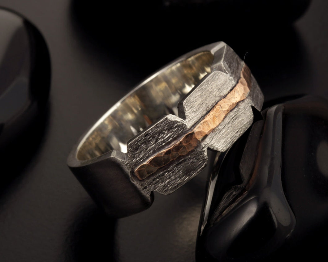 Men's silver Ring, Rustic men's ring, Rustic Mens Wedding ring, Men's Engagement Ring, Silver Copper Ring, RS-1264