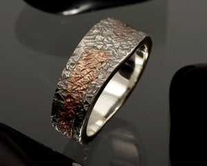 Unique Men&#39;s Wedding Band, Rustic Silver Copper Men&#39;s Ring, Two Tone Ring, Men&#39;s Bohemian Band, Casual ring, 1265