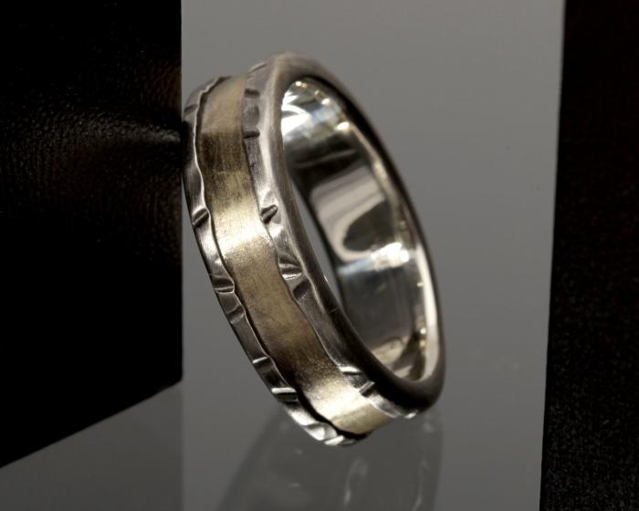 Black Man's Ring, Man's Silver Band, Men's Wedding Band, 14K gold and silver,   RS-1266