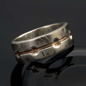 Mans silver ring, Mens Wedding Band, Rustic Men Ring, 8 mm Silver Copper Ring, Mens wedding Ring, Mixed metal, RS-1270