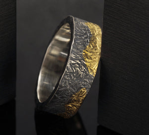 Men ring, Mountains ring, 24K Gold & silver, -1286