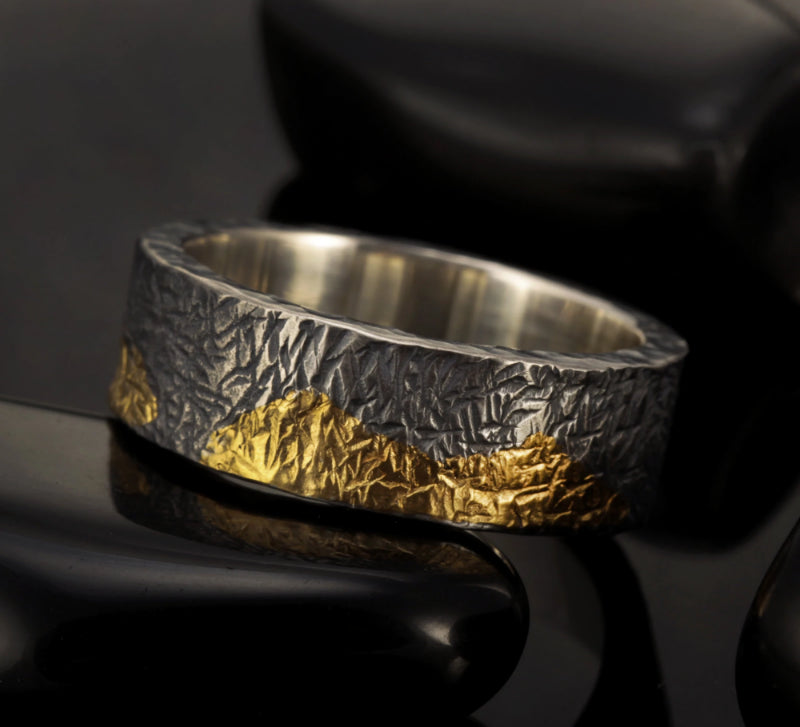 Men ring, Mountains ring, 24K Gold & silver, -1286