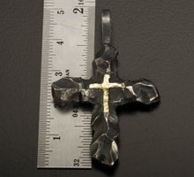 Cross Pendant, Mens Cross Sterling Silver Handmade Pendant, Silver and 14K solid Gold Handmade Cross Pendant, Cross Jewelry, P-118