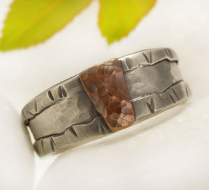 Rustic mens ring, Mens Silver Ring, Unique man ring, Mens Engagement Ring, Silver Copper Ring, RS-1295