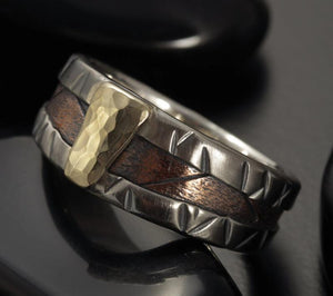 Unique Mens ring Silver 14K Gold & Copper, -1291