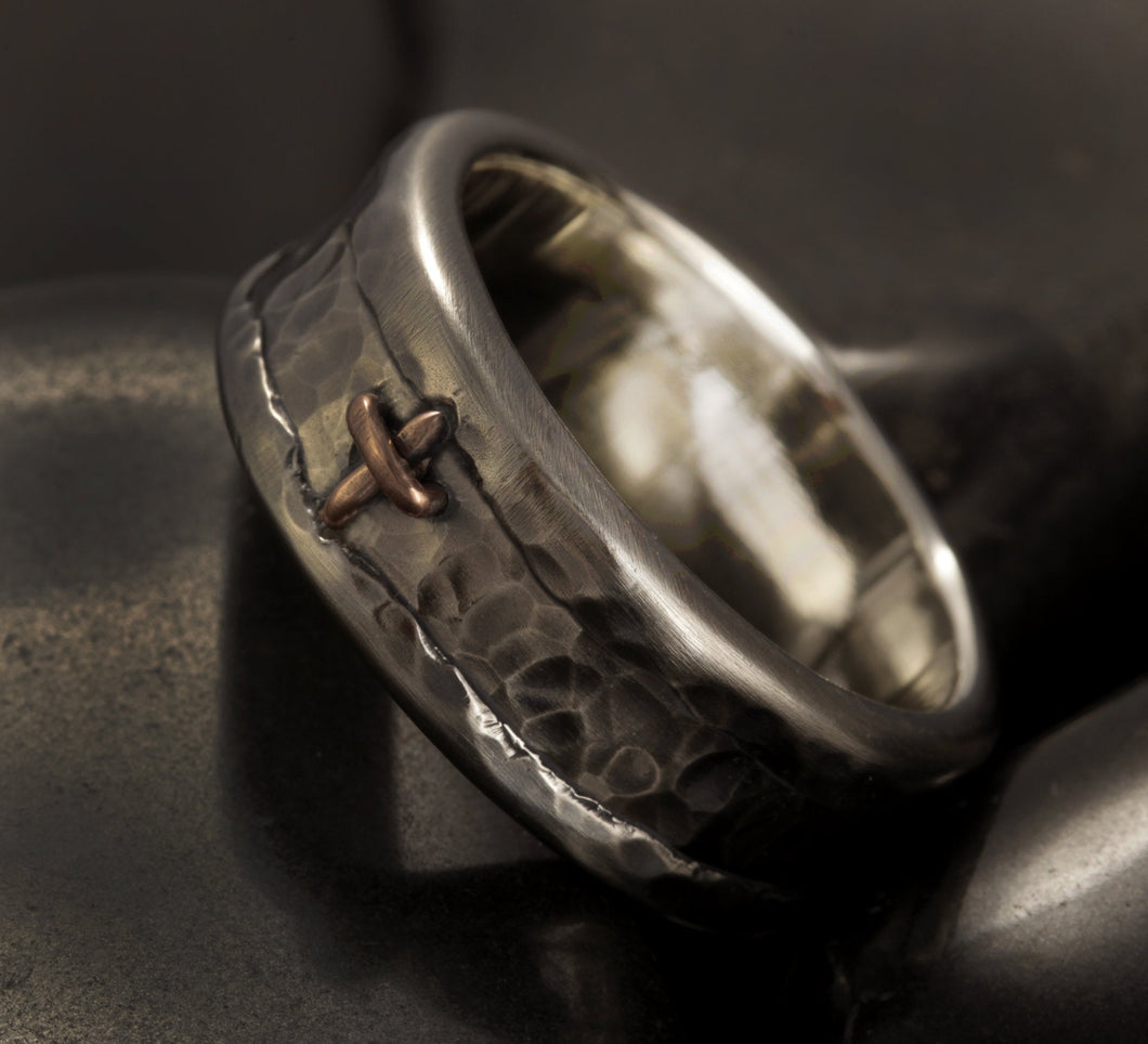 Rustic silver mens ring, -1297