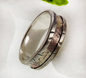 Men Wedding Band, Men wedding Ring, Silver copper & 14K Gold, Anniversary Ring, Engagement Ring, Mens Ring,  RS-1292