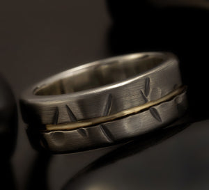 Rustic Men ring, Men 14K Gold  Ring,  Men Engagement Ring, Men's Silver & Gold Ring,  1081