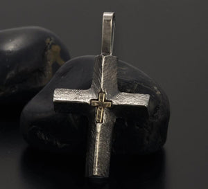 Cross Pendant, Silver and 14K Gold  P-120
