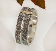 Rustic Mens Band, Mens Ring, Silver & 14K Solid Gold Ring, Wide Men Band, 9mm Ring, Mens Gift, RS-1299