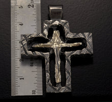 Mens Cross Pendant Silver and 14K Gold Handmade, Mens Cross Sterling Silver Handmade Pendant, Cross Jewelry, P-122