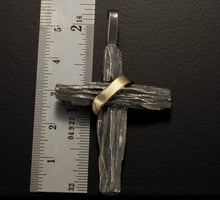 Mens Cross Pendant, Silver and 14K Gold ,P-123