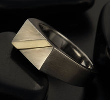Unique Men Ring, Artisan Men Silver Band, Silver & 14K Gold  ring, Black Man Ring, Gift for men,  RS-1307