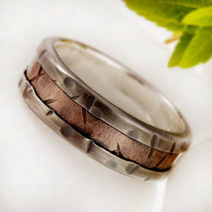 Mens wedding band, Rustic 8mm silver & Copper Ring, personalized wedding band, Promise ring,  RS-1080