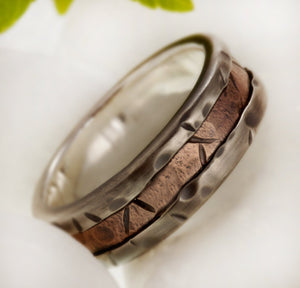 Mens wedding band, Rustic 8mm silver & Copper Ring, personalized wedding band, Promise ring,  RS-1080