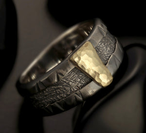 Mens ring, Silver and 14K Solid Gold, RS-1257