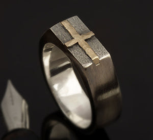 Mens cross Ring - Mens  Band - Mens Jewelry - christian ring - Hammered mens ring band - Personalized Ring - Mens Gift -  RS-1275