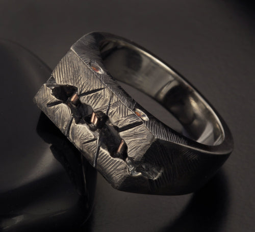 Mens Signet Black Ring, Man Unique ring, Mens Silver ring, Anniversary gift, Rustic ring, RS- 1309-1