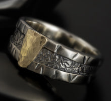 Mens ring, Silver and 14K Solid Gold, RS-1257