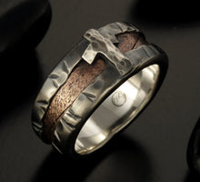 Rustic Mens Wedding Band, Man ring, Mens cross Ring, Mens Silver Ring, Engagement Band, Unique Bark Men's Ring,   RS-1255