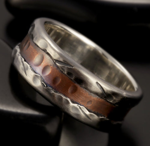 Rustic mans ring Mens ring, Silevr Mens Ring, Mens Wedding band, Mens Engagement Ring, Men's Silver Copper Ring,  RS-1191