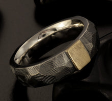 Men wedding ring, 14K Solid Gold & silver, Unique Mens Band, Rustic Silver Copper Ring, Comfort Fit Ring, RS-1249