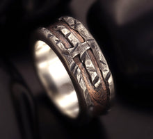 A Pair of Rustic wedding rings, wedding Band, Unique Pair Silver  and copper Rings,   RS-1163