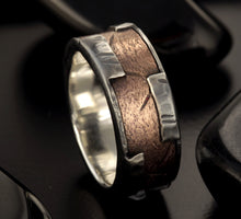 Mens Handmade ring, Man Handmade Design Band,  Rustic mens ring, Silver and copper, Gift for men,  RS-1243
