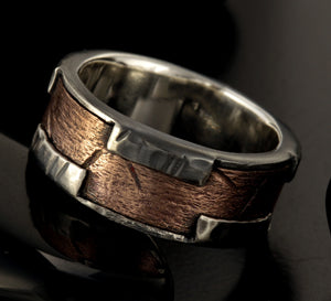 Mens Handmade ring, Man Handmade Design Band,  Rustic mens ring, Silver and copper, Gift for men,  RS-1243