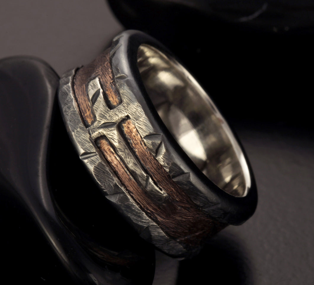 Mens cross ring, Mens Silver and Copper Band, Mens gift Ring,  RS-1253