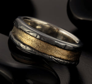 Man Gold Band, Silver & 14K solid Gold, Man Woman Wedding Ring, Anniversary Ring,  RS-1404
