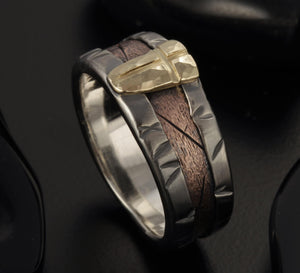 Rustic Mens Wedding Band, 14K solid Gold Silver & copper Ring,Man ring,  Engagement Band, Unique Mens Ring,   RS-1306
