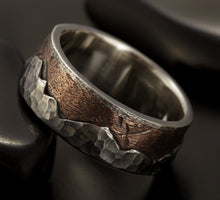 Mens Wedding Ring, Mens Wedding Band, Mountain ring, Rustic mens ring, Silver and copper, Gift for men,  RS-1296