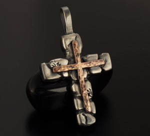 Mens Cross Pendant Silver and Copper Handmade, Cross Jewelry, P-126