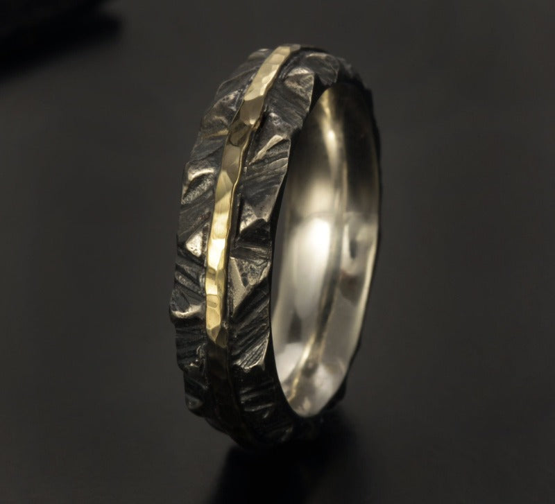 14K solid gold & Silver Ring, Rustic  ring, Unique design ring for man and woman,  RS-1405