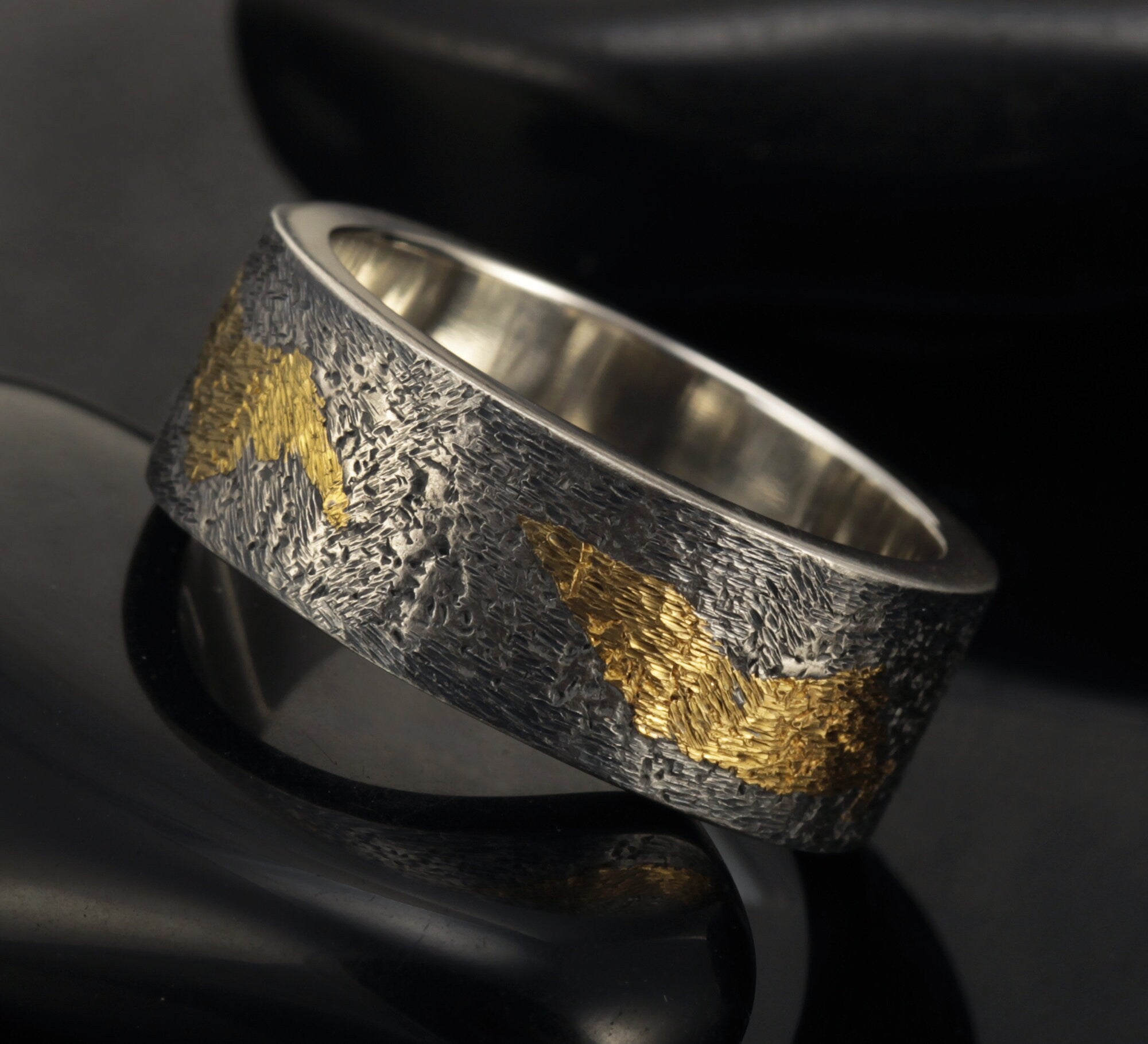24K gold and sterling silver ring, Keum Boo Rustic Ring, Unique Wedding ring, Classic Ring, -RS-1153