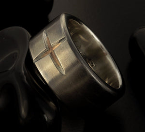 Men silver Ring, Rustic Mens ring, Men Cross Ring,  Mens Silver & copper Ring, Wedding Ring Gift for men, RS-1405